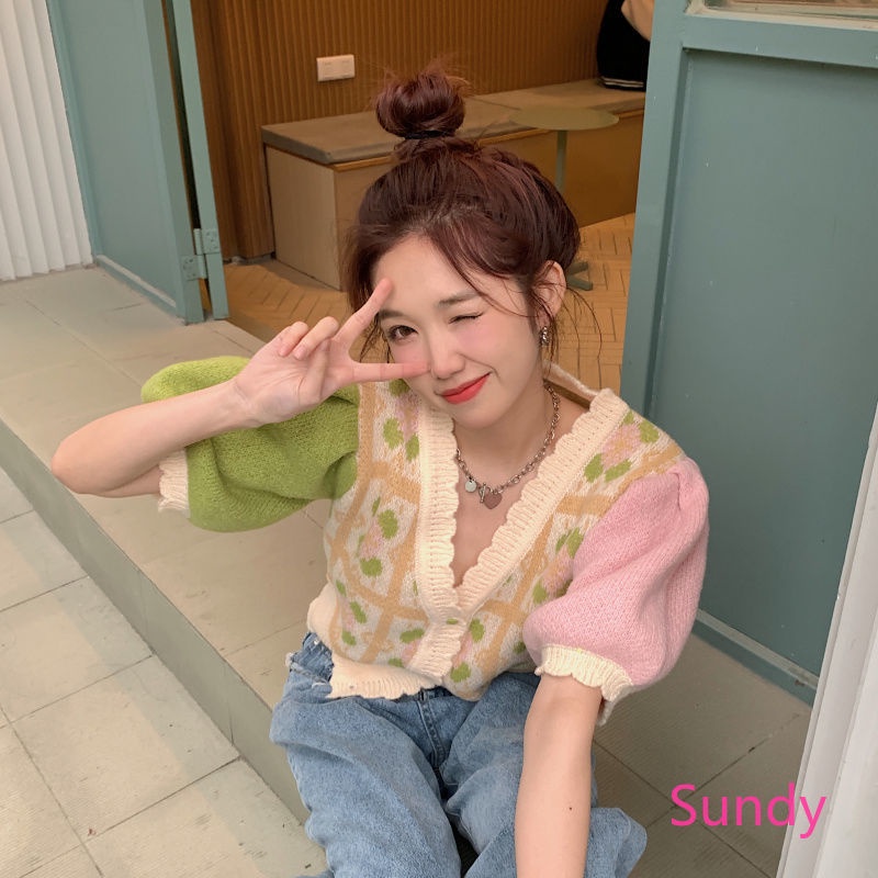 Áo Dệt Kim Tay Ngắn Thời Trang Cho Nữ