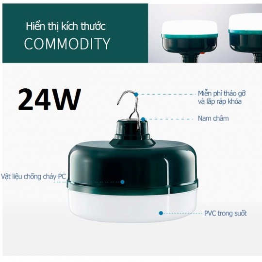 Bóng Đèn Led Tích Điện Đế Xanh 24w Dùng Sạc Tích Điện Với Chất Liệu Nhựa Chống Nước