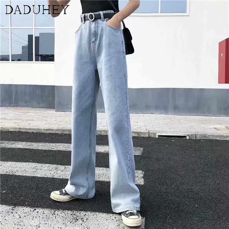 Quần jean DADUHEY dài chạm sàn kiểu thời trang của bố lưng cao ống thẳng suông rộng phong cách mới 2022 dành cho nữ