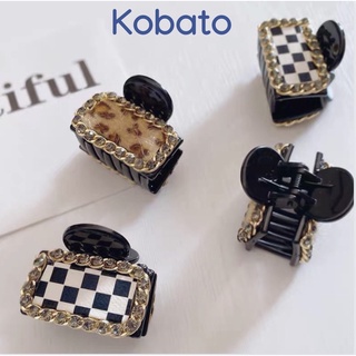 Kẹp gấp tóc hình chữ nhật viền đính đá hoạ tiết ca rô và da báo dể thương cho nữ CDMT02
