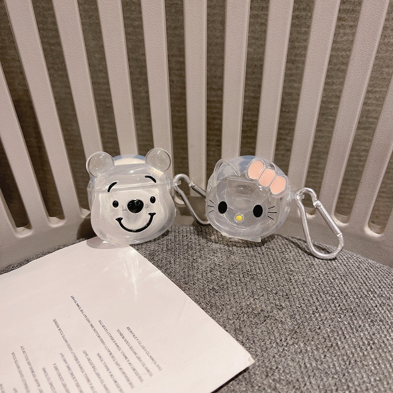 Vỏ Bảo Vệ Hộp Sạc Tai Nghe OPPO Enco Air 2 TWS Hình Gấu Hello Kitty 3D Trong Suốt Kèm Móc