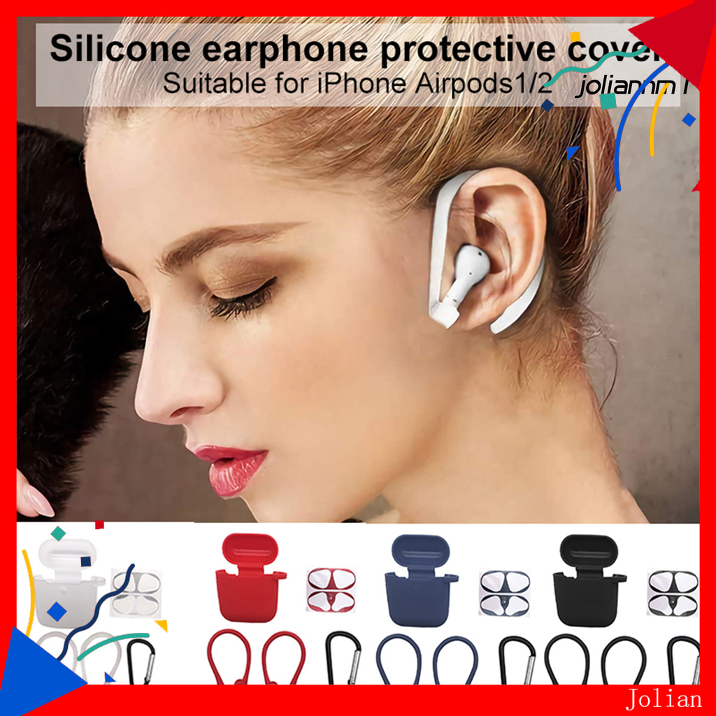 Set 4 Vỏ Bảo Vệ Hộp Sạc Tai Nghe Airpods 1 / 2 Bằng Silicon Kèm Móc Đeo Tai Chống Rơi Tiện Dụng