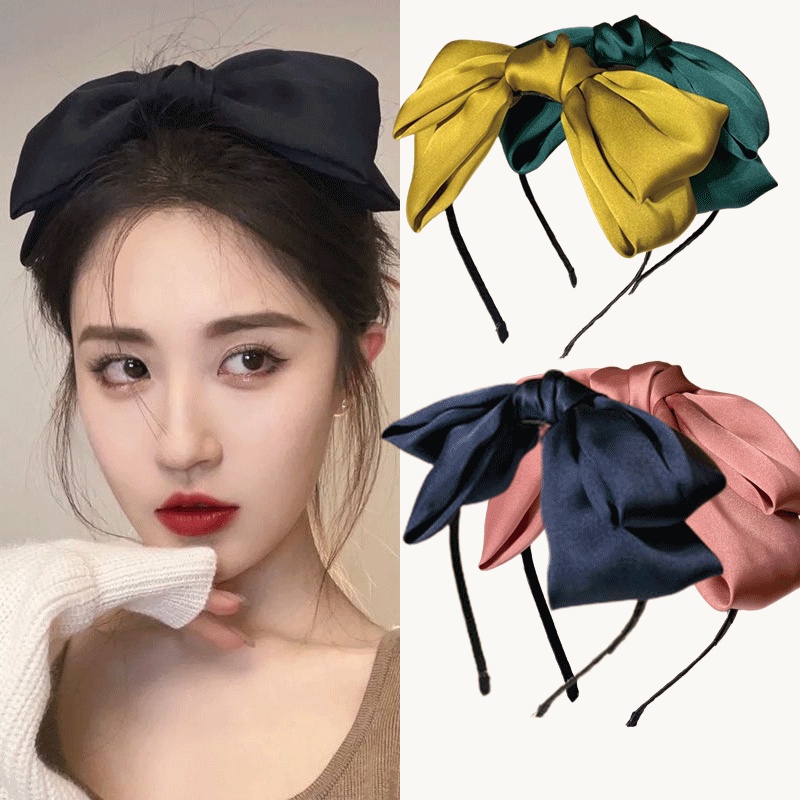 Băng Đô Vải Màu Trơn Đính Nơ To Kiểu Hàn Quốc Dễ Thương