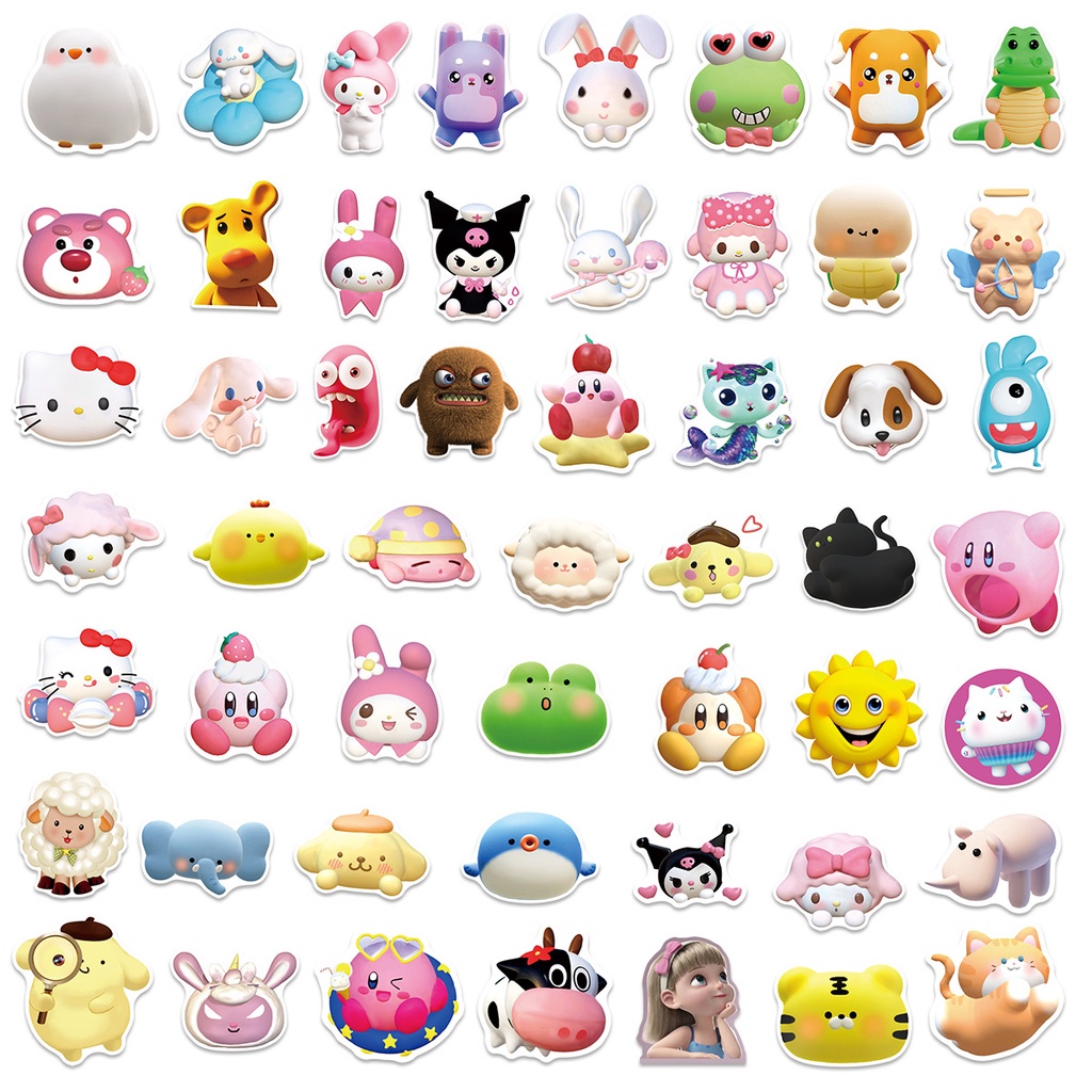 Bộ 50 Hình Dán 3D Sanrio Hello Kitty Kuromi Chống Nước Trang Trí Xe Hơi Laptop Điện Thoại