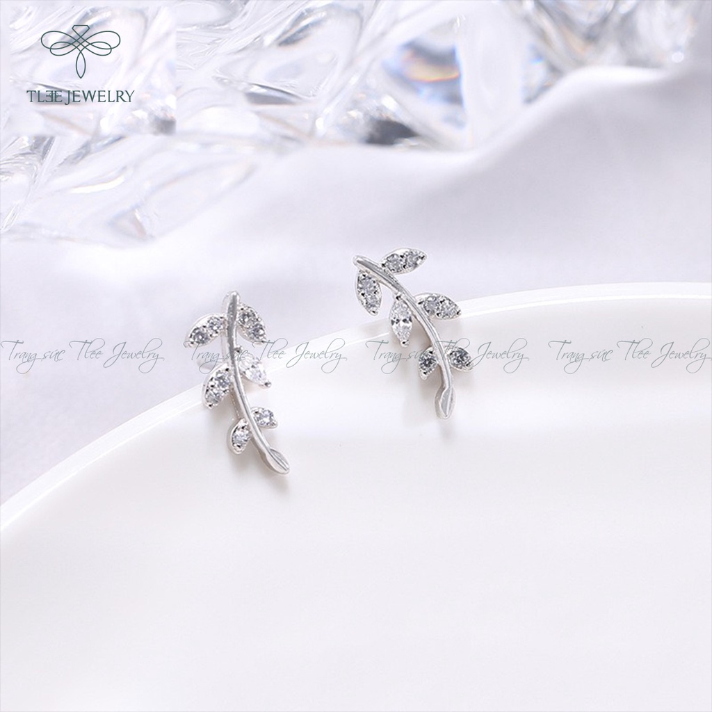 Khuyên tai bạc nữ TLEE lá kẹp nạm đá xinh xắn NCJ B0137