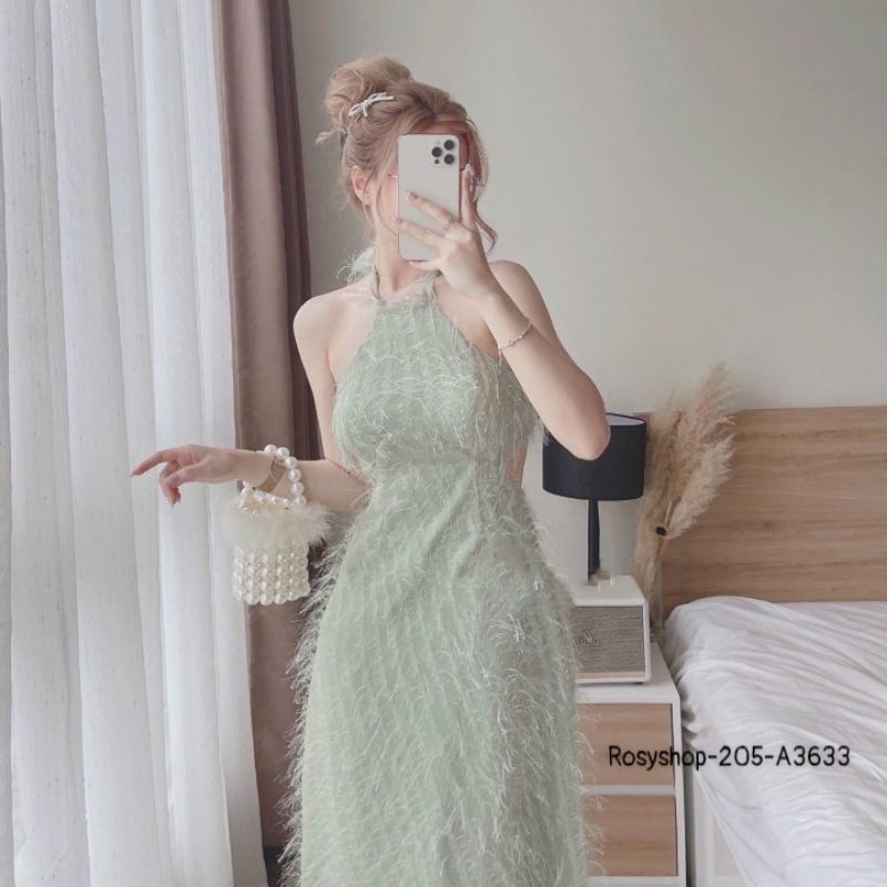 MAXI LÔNG VŨ CỔ YẾM CỘT NƠ sỉ 185k