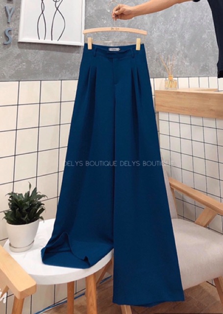 Quần ống rộng nữ lưng cao Delys quần suông nữ cạp cao màu xanh coban | BigBuy360 - bigbuy360.vn