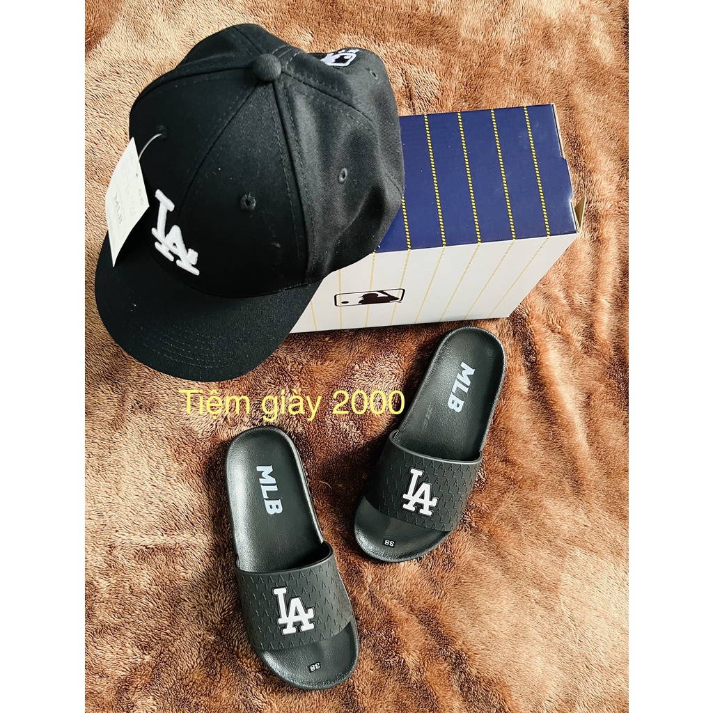 Dép nam nữ 𝐌𝐋𝐁 - LA đen Full box Unisex, Quai Ngang, Đế êm, Siêu hot Trend 2022