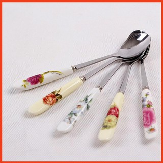 Thìa inox chuôi sứ cao cấp Camellia