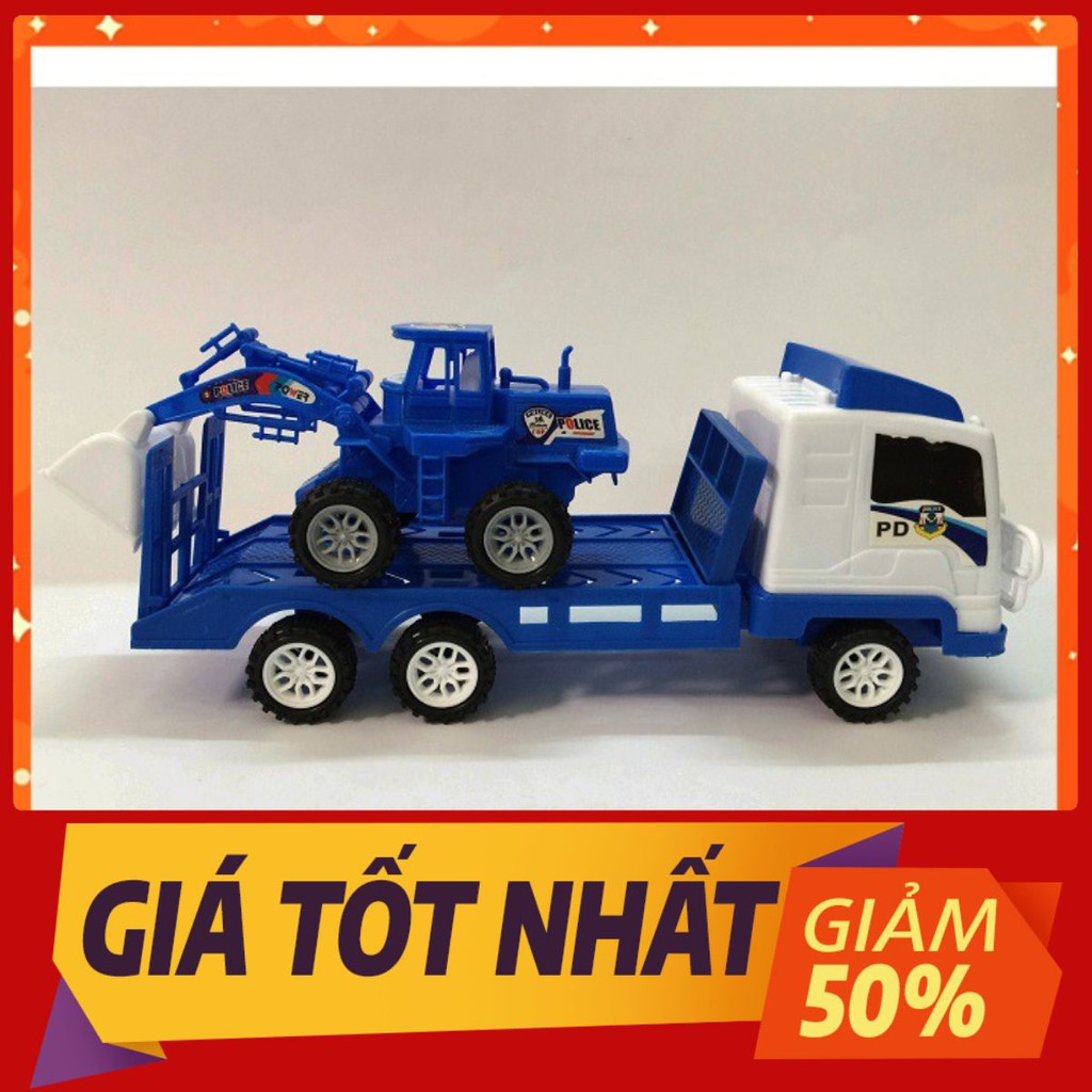 ✅FREESHIP 50K✅ Đồ Chơi Xe Tải Chở Máy Xúc Công Trình Chạy Đà Cót, Màu Trắng Xanh, Dành Cho Bé Đam Mê Sưu Tập Xe Cao Cấp