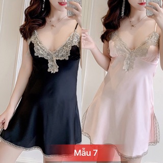 Váy Ngủ 2 Dây (Kèm Mút Ngực) Vải Satin Lụa Siêu Mát Siêu Mềm