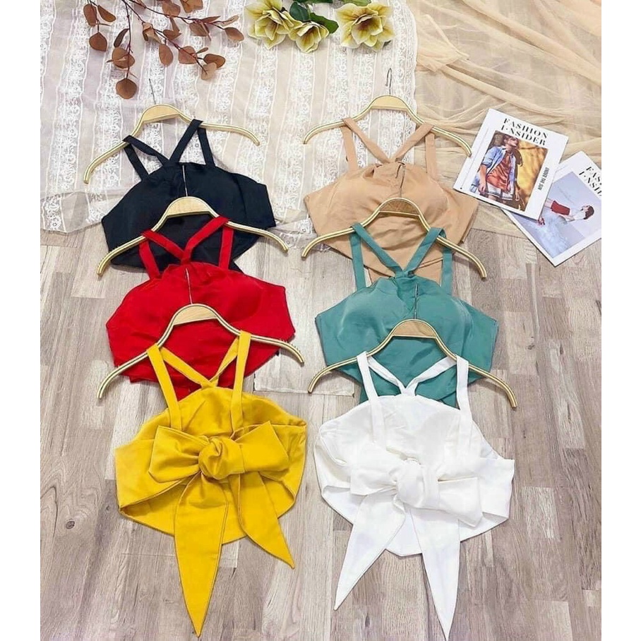 áo yếm chéo cổ phi lụa buộc dây lưng lh