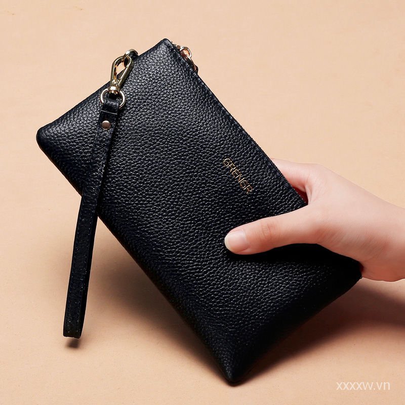 Leather Bag Women's2021New Fashion Japan and South Korea Zip Soft Leather Cowhide Clutch Women's Mobile Phone Bag Coin Purse