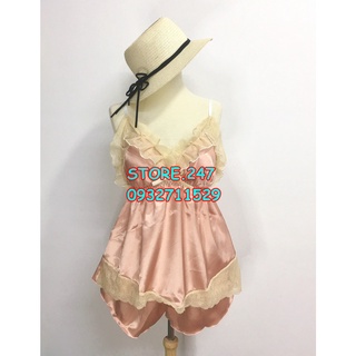Bộ phi lụa có mút êm viền ren gợi cảm mặc ngủ - bigsize phi lụa ren