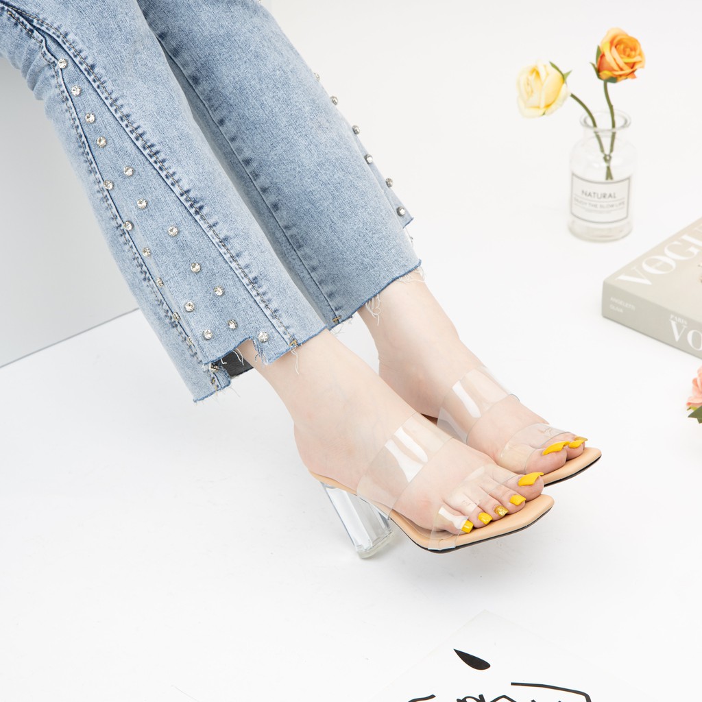 Guốc Cao Gót MWC Đế Vuông 9CM Quai Ngang Phong Cách NUCG - 4136