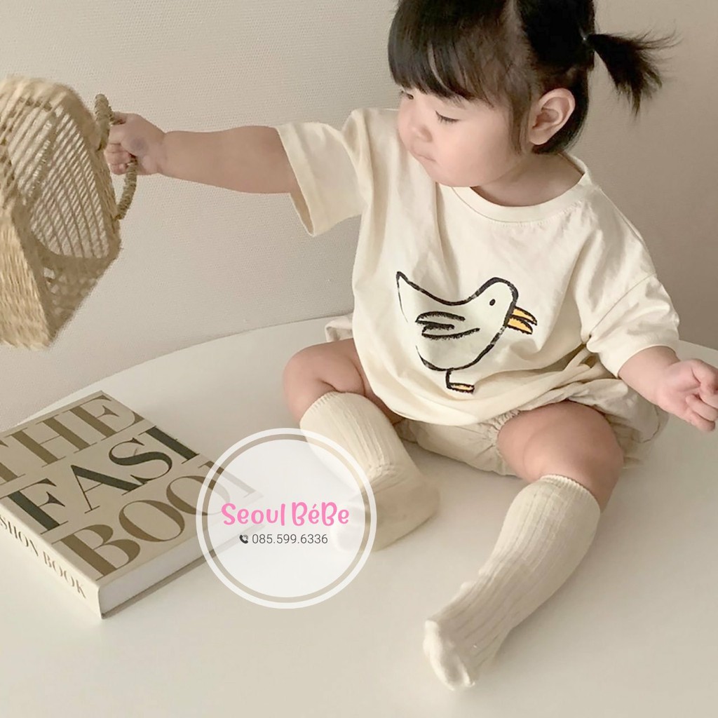 Áo phông cộc cổ tròn họa tiệt chú chim co giãn 4 chiều cho bé, chất mát, mịn DUCK BLACKBEAN, made in Korea