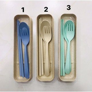 Set đũa thìa dĩa lúa mạch kèm hộp