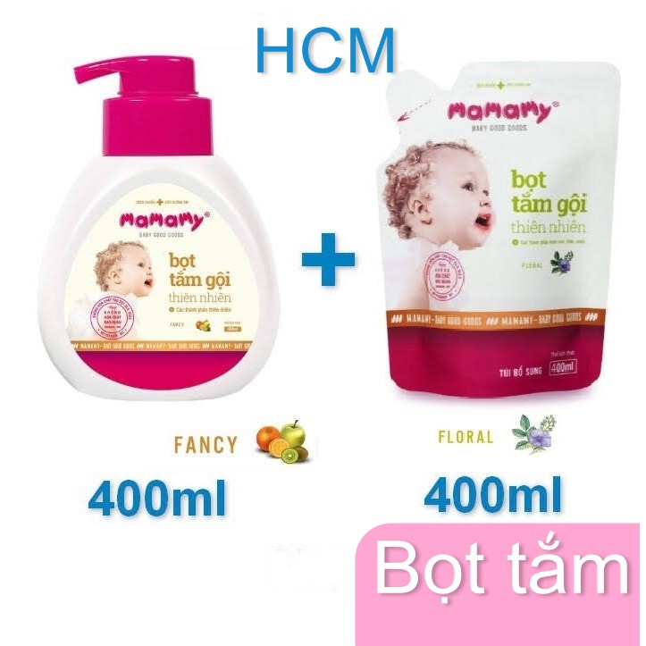 Combo Chai 400ml + Túi 400ml Bọt Tắm Gội (Sữa Tắm Gội 2 In 1) Thiên Nhiên An Toàn Cho Bé Mamamy