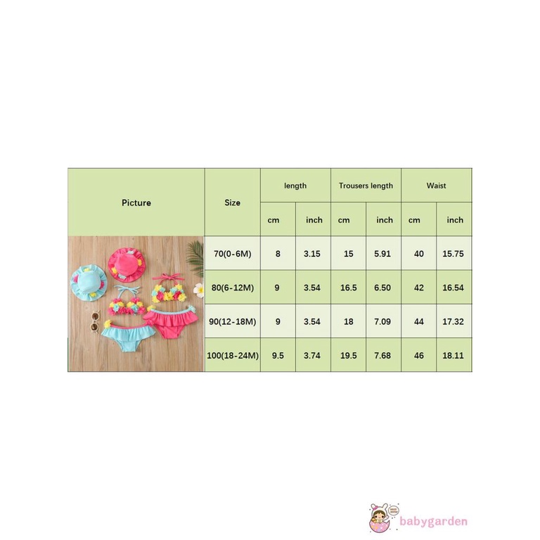 Bộ Đồ Bơi Ba Mảnh Cổ Yếm In Hoa Chống Nắng Dành Cho Bé Gái 0-24 Tháng Tuổi