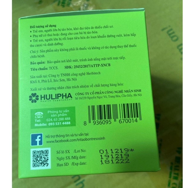Natufib - Hộp 20 gói chất xơ hoà tan giúp giảm táo bón