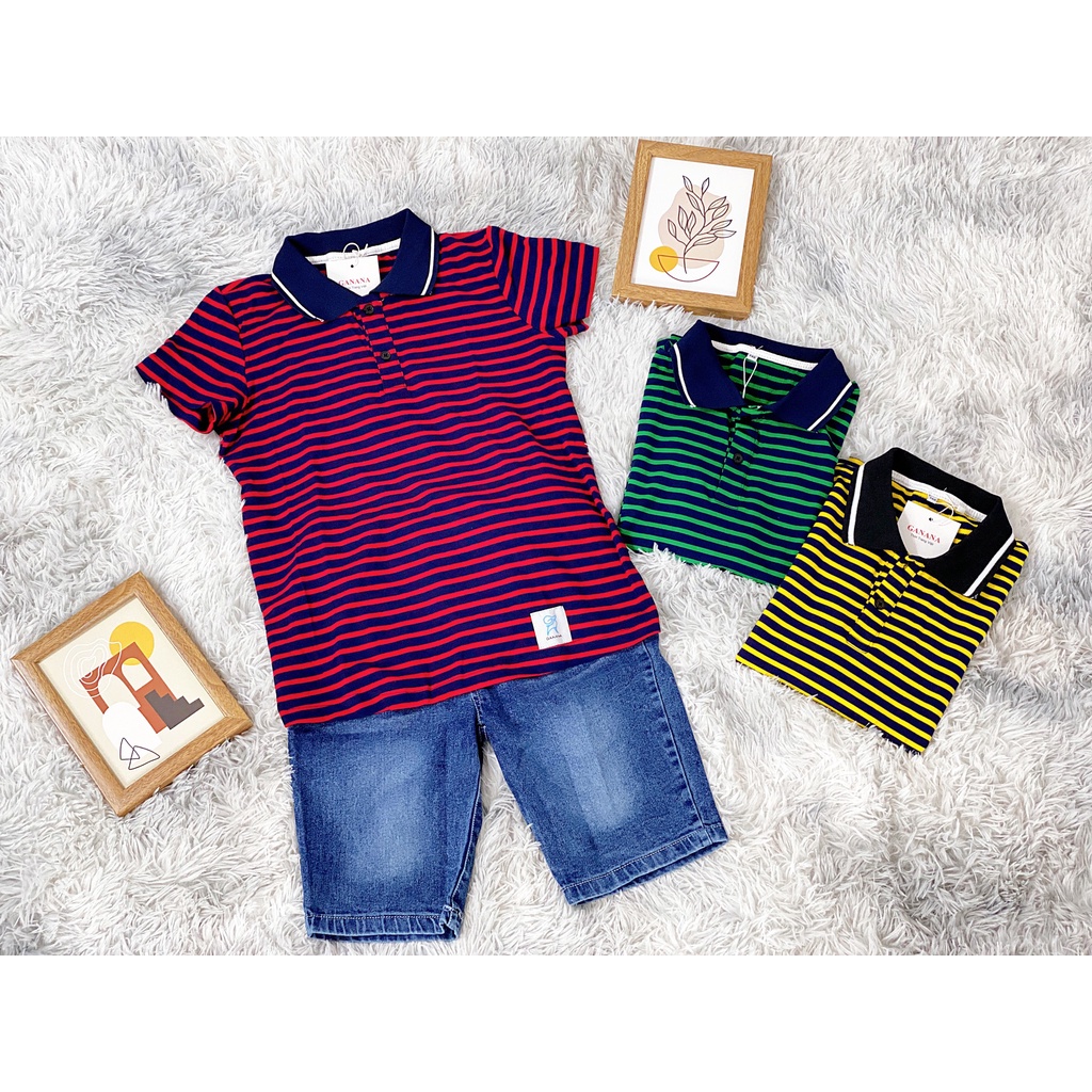 Áo thun kẻ bé trai size đại 15-57kg có cổ