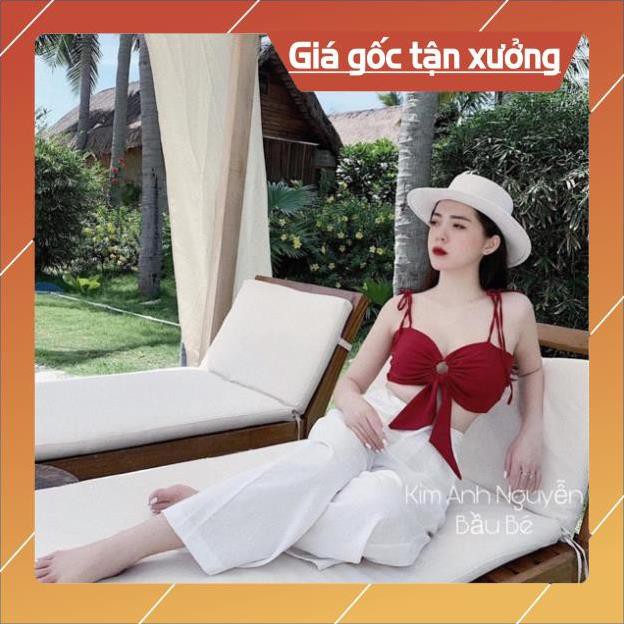 Free Ship - Bộ Áo 2 Dây Đỏ Kèm Quần Culottes ,Áo Nữ Nở Ngực Kèm Quần Dài Trắng Ống Rộng X058