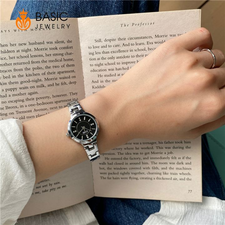 Đồng hồ thời trang đeo tay nữ CEDI dây thép không gỉ cao cấp mặt tròn đính đá Basic Jewelry DH05