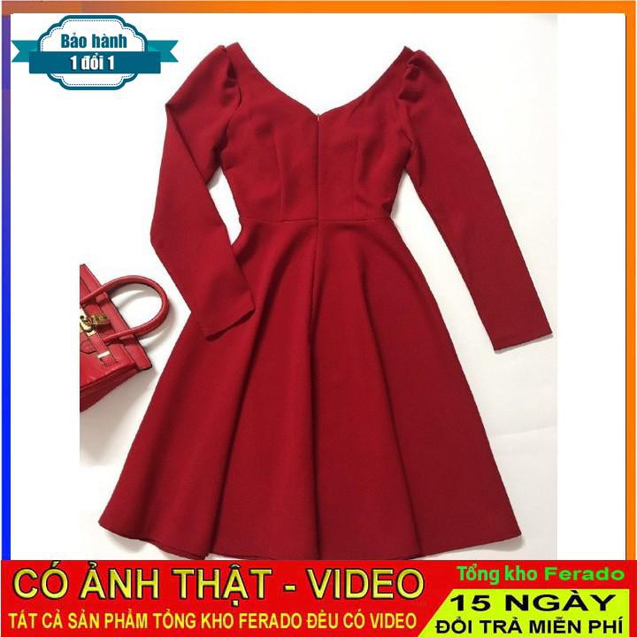 [ xả kho ] MiD Đầm đỏ xòe V1298 khoét cổ quyến rũ Mie Design kèm ảnh thật