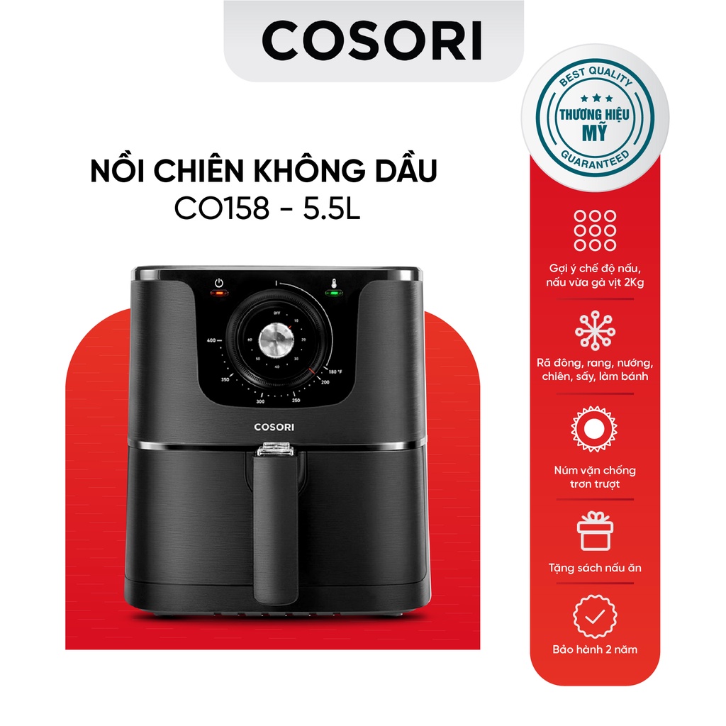 [Mã ELHADEV giảm 4% đơn 300K] Nồi chiên không dầu Cosori CO158 - AF(5,5 lít)gợi ý chế độ- Chính hãng bảo hành 2 năm