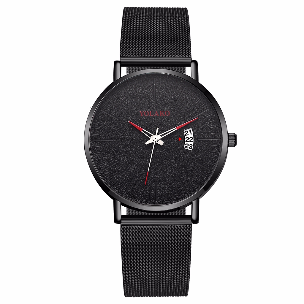 Men Black Stainless Steel Mesh Belt Wristwatch Male Sport Date Watches