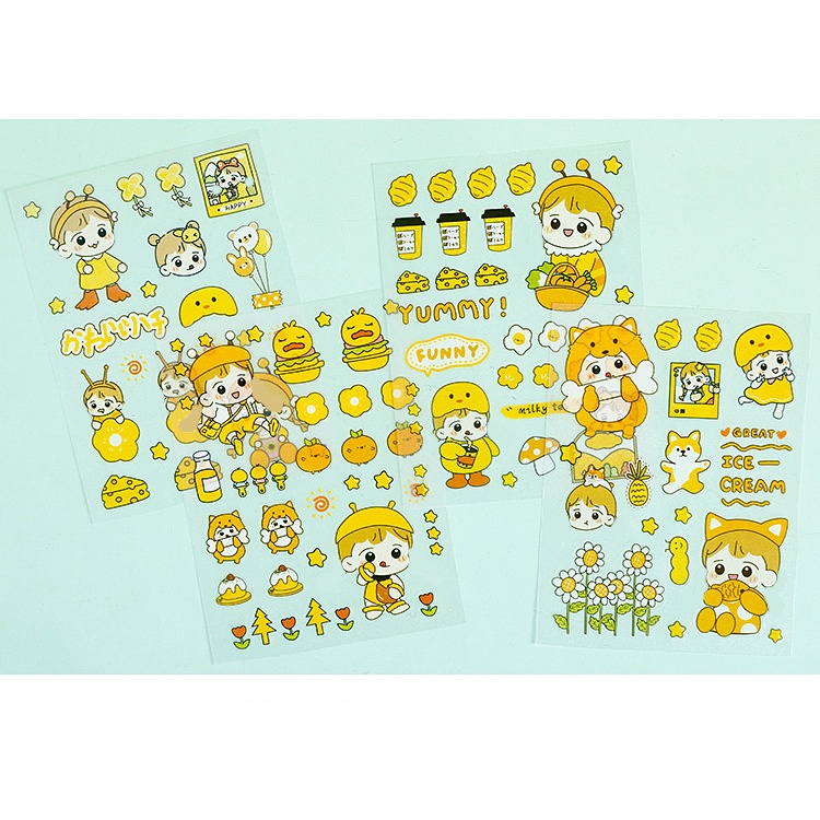 Flowertree Bộ 4 Sticker Dán Trang Trí Sổ Tay Hình Cô Gái Dễ Thương