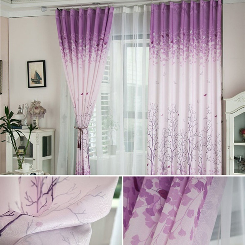Rèm voan treo cửa sổ phòng ngủ, phòng khách họa tiết cây cối hiện đại