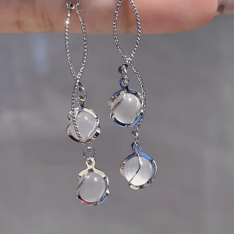 Bông Tai Dáng Dài Đính Đá opal Phong Cách Cá Tính