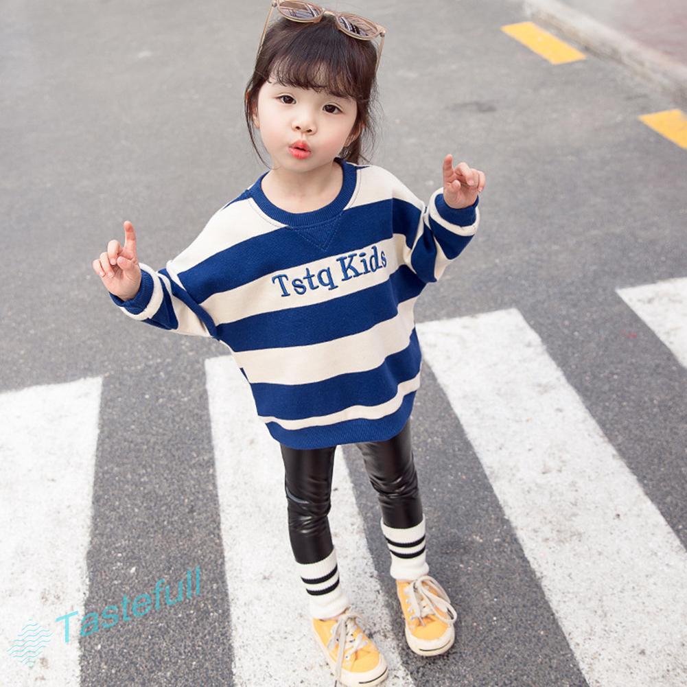 2pcs Clothes Set Striped Letter Kid Girls Long Sleeve Jumper Pants for baby