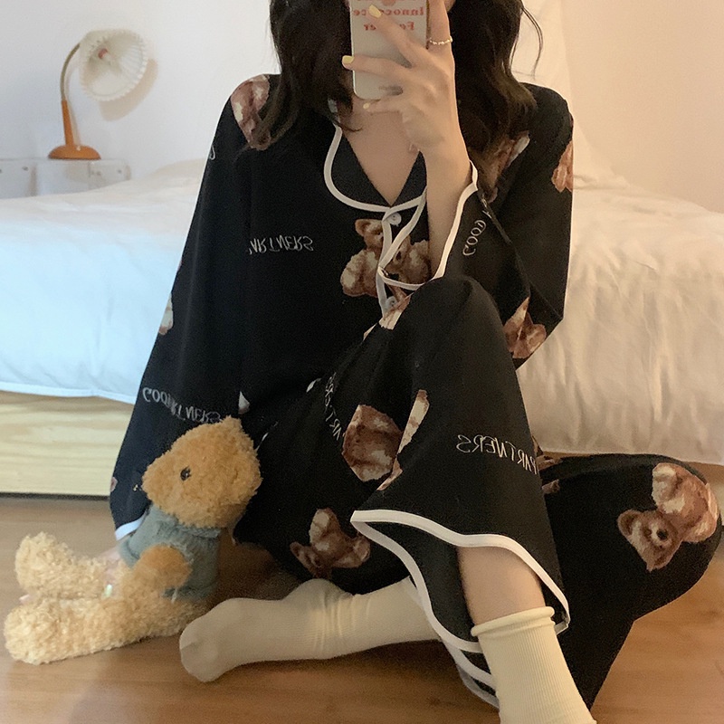 Bộ Đồ Ngủ Tay Dài Chất Lụa Họa Tiết Hoạt Hình Phong Cách Nhật Bản Thời Trang Xuân Thu Cho Nữ La107