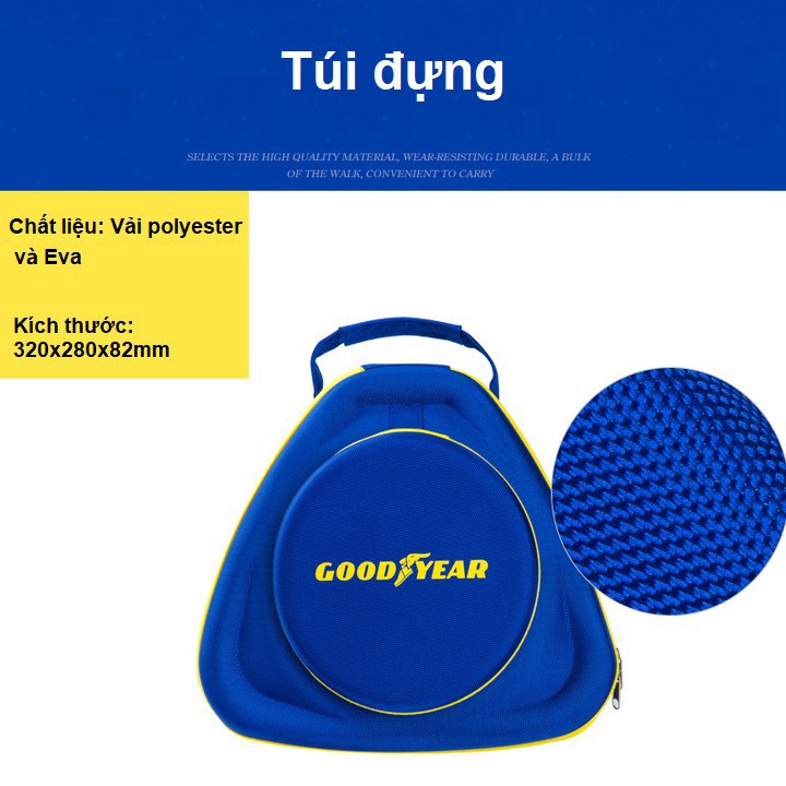 Bộ đồ cứu hộ ô tô chuyên dụng khẩn cấp 9 món thương hiệu cao cấp Goodyear 3049 gồm: Búa thoát hiểm, Bơm lốp mini