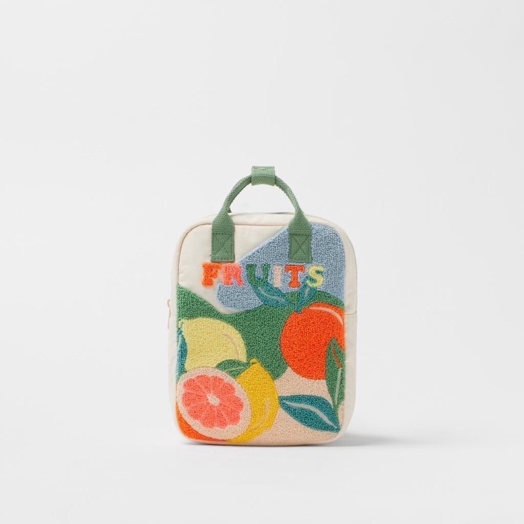 Balo Zara Fruits xuất dư họa tiết trái cây tranh sơn dầu kiểu cách unisex cho trẻ em và người lớn