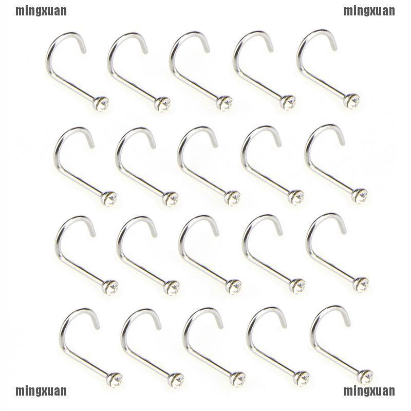 Set 20 Khuyên Mũi Thép Không Gỉ Đính Đá Pha Lê