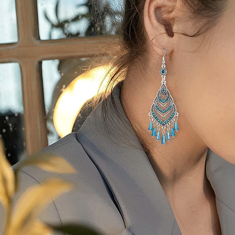 Khuyên Tai Tua Rua Dài Nhiều Lớp Bằng Hợp Kim Phong Cách Trung Hoa Cổ Điển JP5