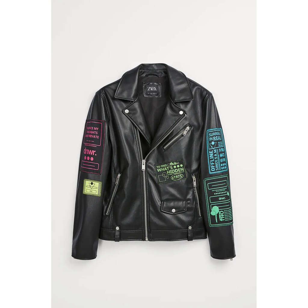 ÁO KHOÁC DA ZARA MAN BIKER JACKET IN HOẠ TIẾT