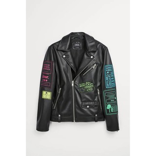 ÁO KHOÁC DA ZARA MAN BIKER JACKET IN HOẠ TIẾT