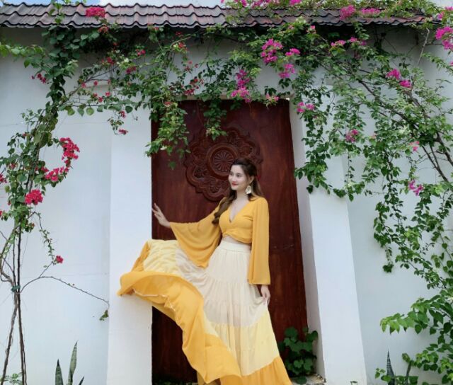 (miễn phí chỉnh váy) sét maxi boho áo cột ngực và chân váy chuyển màu sang trọng đi du lịch chụp hình sống ảo | BigBuy360 - bigbuy360.vn