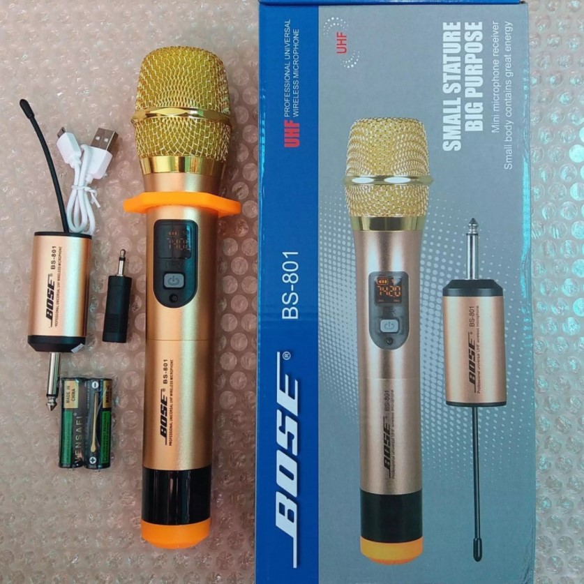 Micro Karaoke Không Dây Xịn BOSSE BS-801 - Hát Hay - Âm Thanh Chân Thực, Không Tiếng Ồn, Cự Ly Bắt Sóng Ổn Định