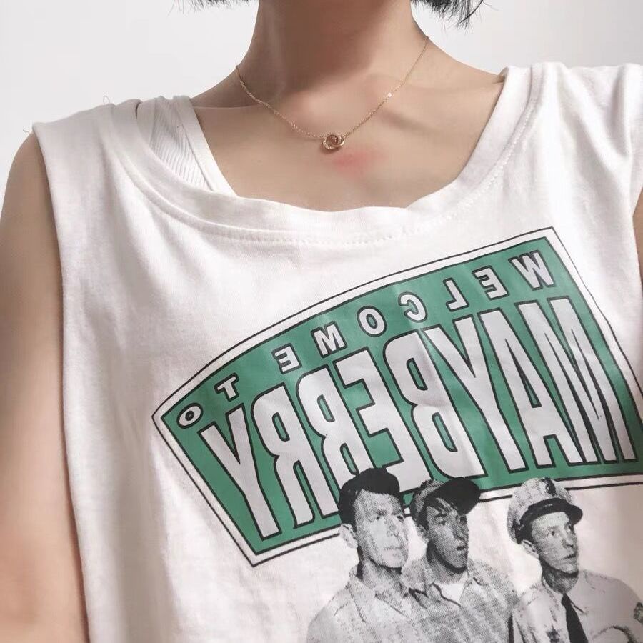 Áo Thun Sát Nách Form Rộng In Chữ Thời Trang Mùa Hè Cho Nữ