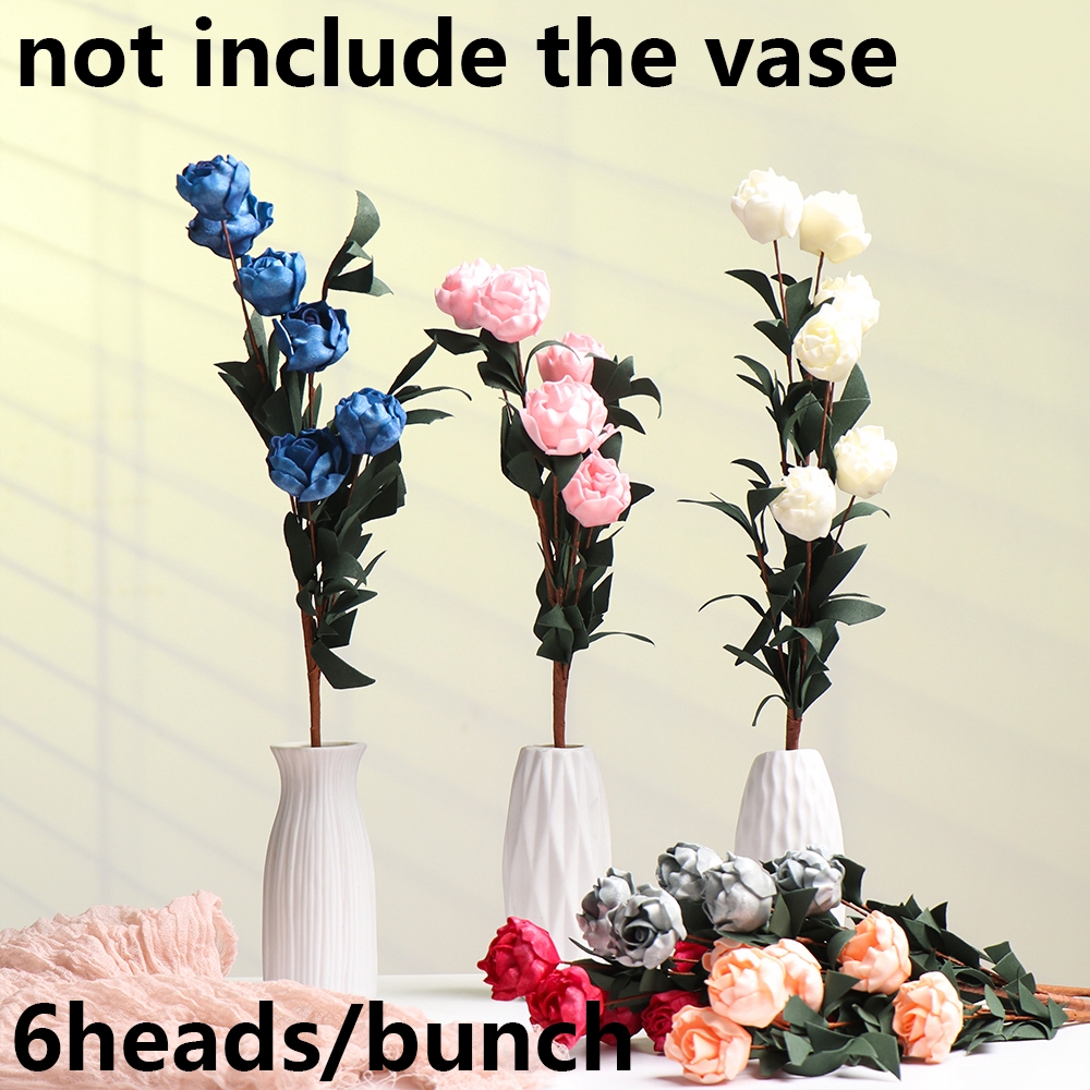 Bộ 6 bông hoa giả màu đơn xinh xắn thiết kế cho cô dâu/trang trí nhà cửa