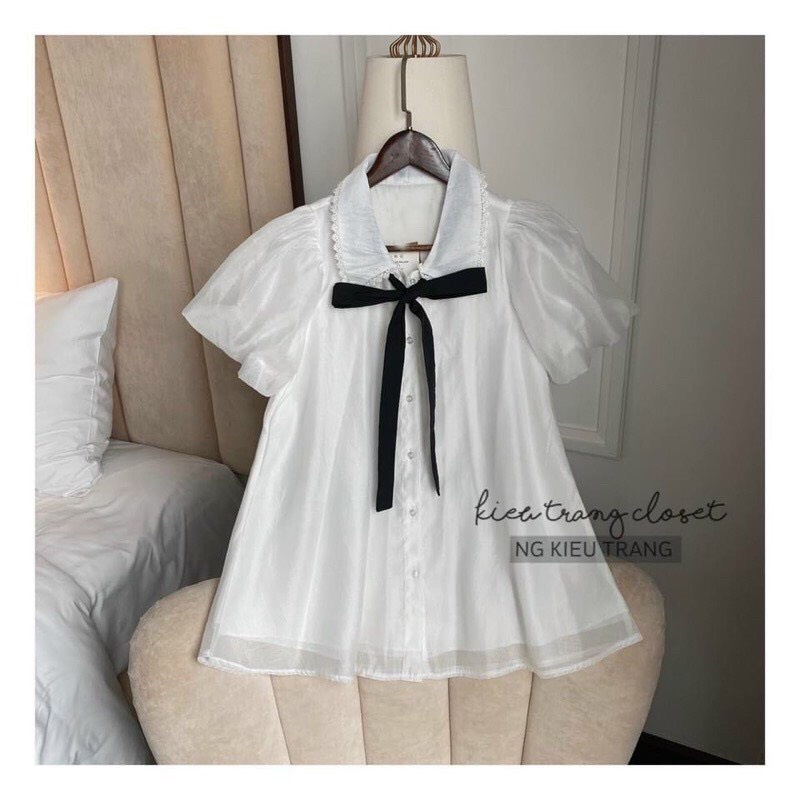 Áo babydoll voan cổ bèo viền ren thắt nơ dáng xòe - Áo váy babydoll voan giấu quần tay bồng_27