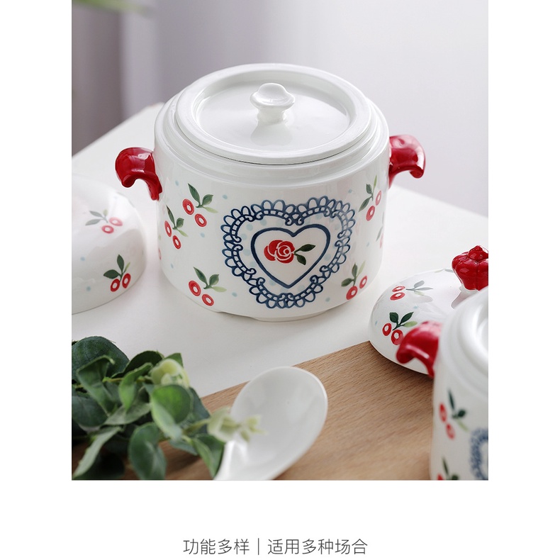 THỐ CHƯNG YẾN, THỐ SỨ HAI NẮP CAO CẤP HỌA TIẾT CHERRY SIÊU ĐÁNG YÊU