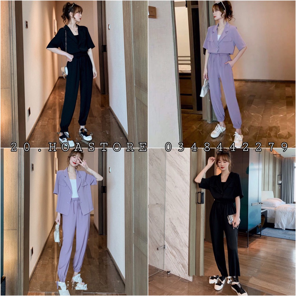 SET ÁO KHOÁC VEST TAY LỠ TÍM ĐEN + QUẦN CULLOTES JOGGER ĐŨI DÁNG DÀI ĐEN TÍM ULZZANG