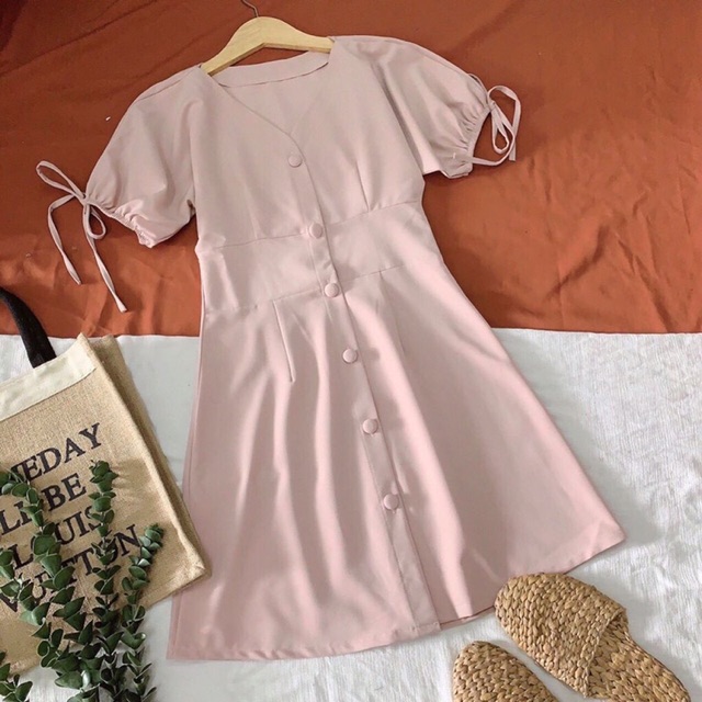 Đầm hồng tay nơ { HOT 2020 } sale 50% xả kho