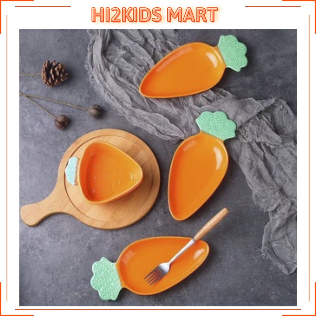 Set Bát Dĩa Ăn Dặm Trẻ Em Hình Cà Rốt, Bộ Đồ Sứ Ăn Dặm Cao Cấp Cho Bé Dễ Thương